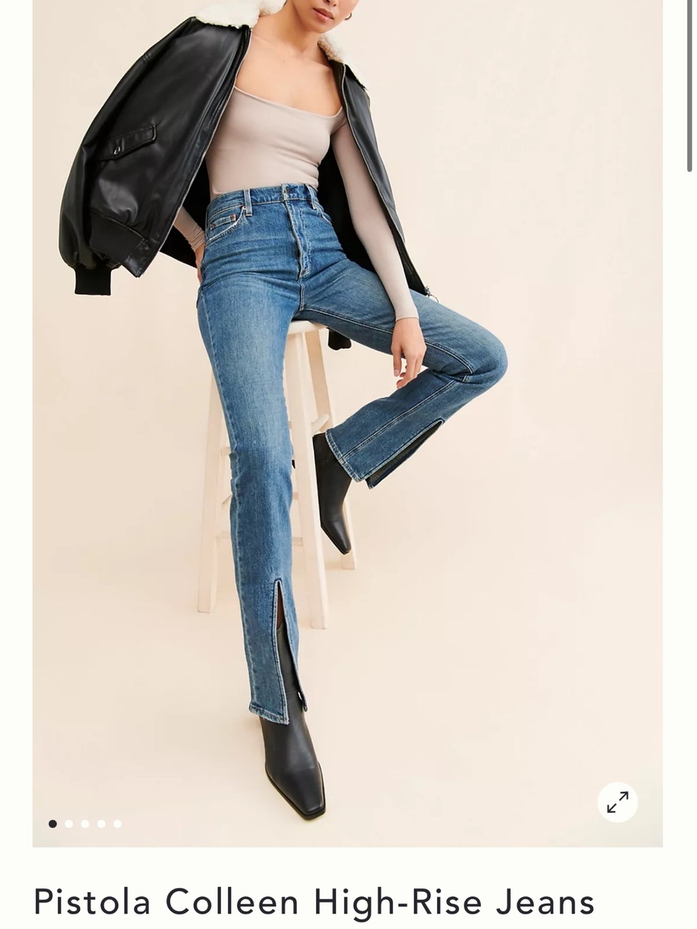 pistola Black Faux-Leather Bomber Jacket with Cream Shearling Collar